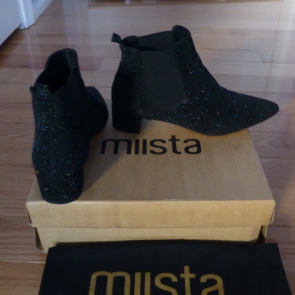 Miista Beau Leather Sparkle Boots | US 7.5 | Black Metallic - Picture 7 of 8